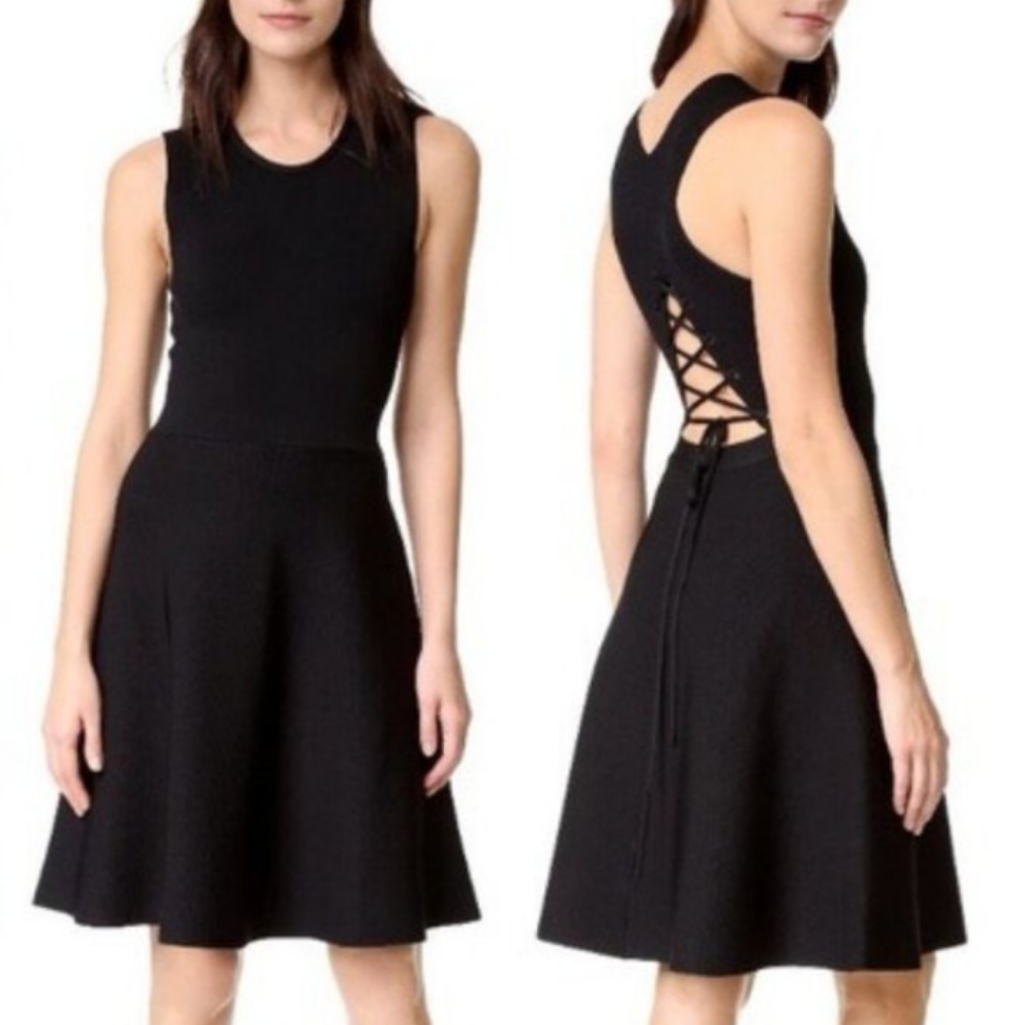A.L.C. Women's Este Classic Black Knit Fit & Flare Lace Up Back Dress